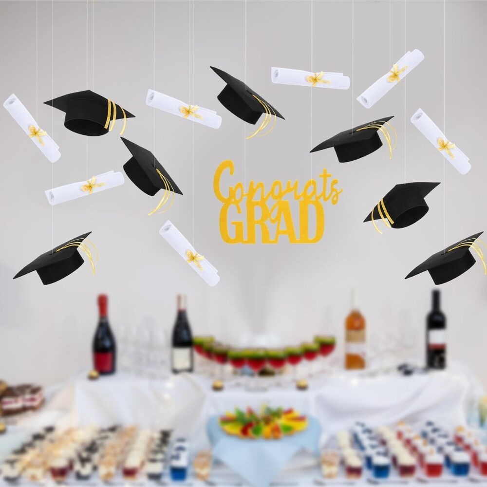 3193 15 Pcs 2025 Graduation Caps Hanging Decoration, Floating Grad Hats